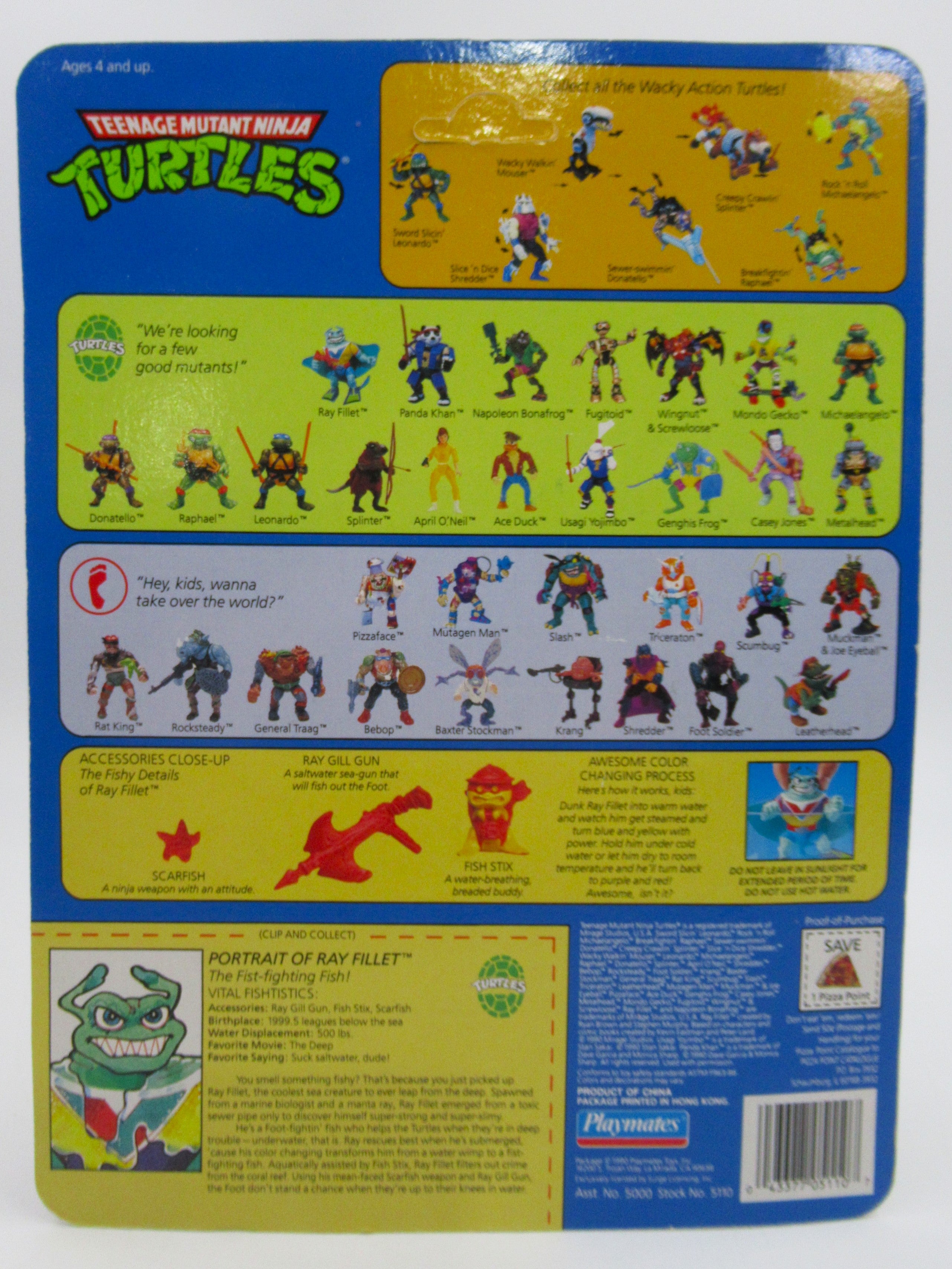 Teenage Mutant Ninja Turtles Ray Fillet (Red V Emblem) 4.5" Figure TMNTs - Playmates (1990)